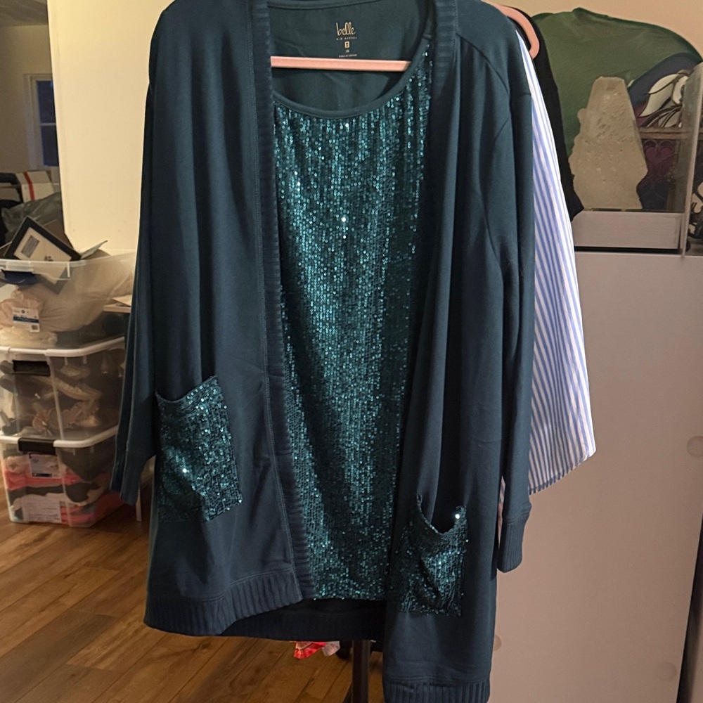 Belle 2 Piece Green  Sequin Cardigan Brand New 2x